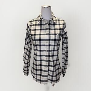 Filson Shirt Womens Small Black White Plaid Cotton Flannel Button Down Workwear